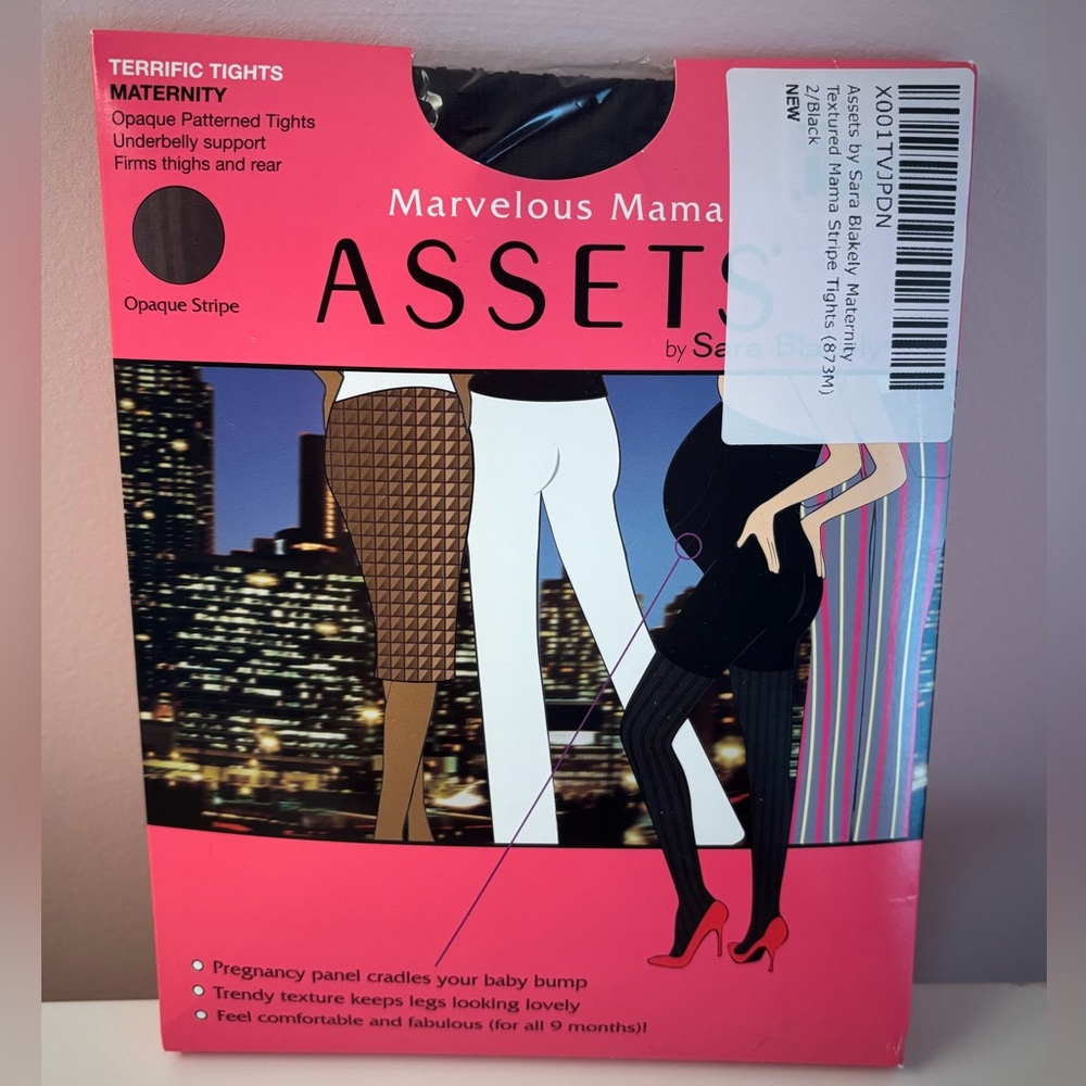 NEW Marvelous Mama ASSETS by Sara Blakely Black Opaque Stripe Terrific Tights 2
